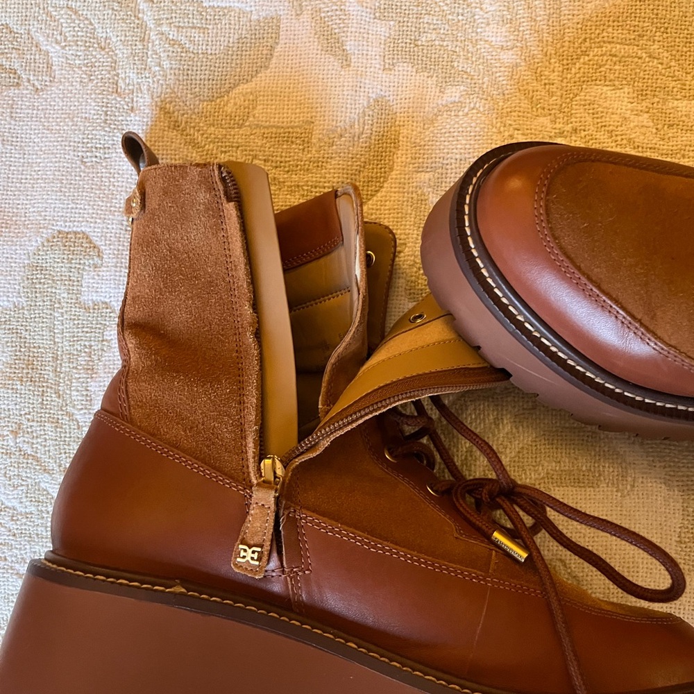 Sam Edelman Elliot combat boot Brown Lace-Up and side zip platform Lug Boots. - Picture 10 of 14